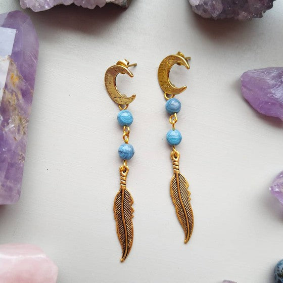 ARETES LUNA Y PLUMA