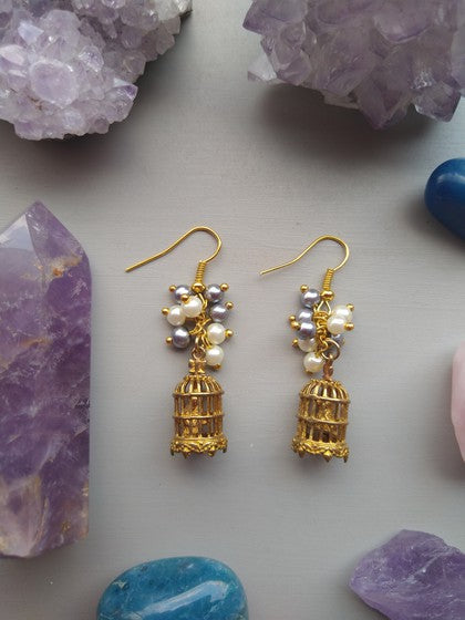 ARETES PERLAS Y JAULA