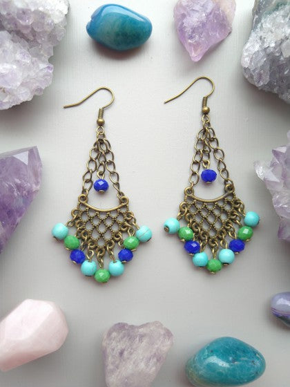 ARETES CANDELABRO AZUL Y VERDE