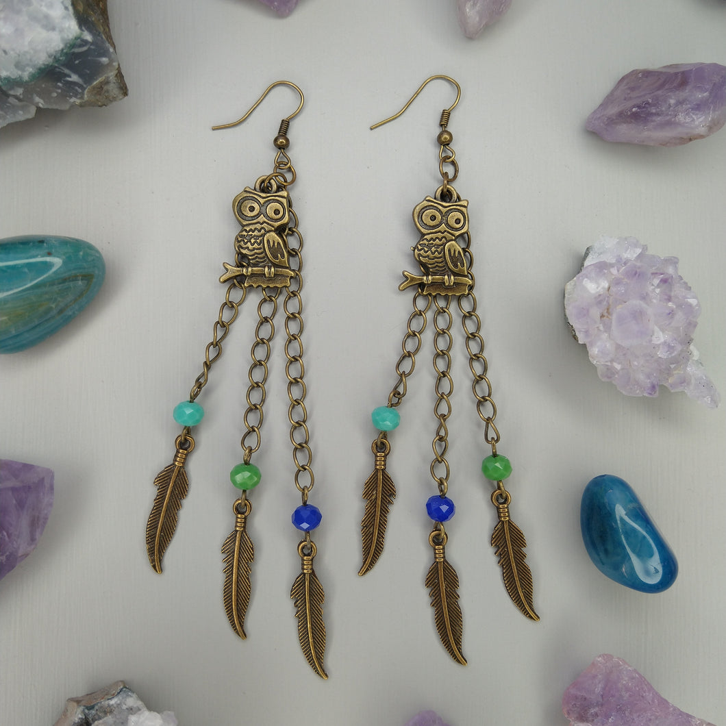 Aretes Búho y plumas