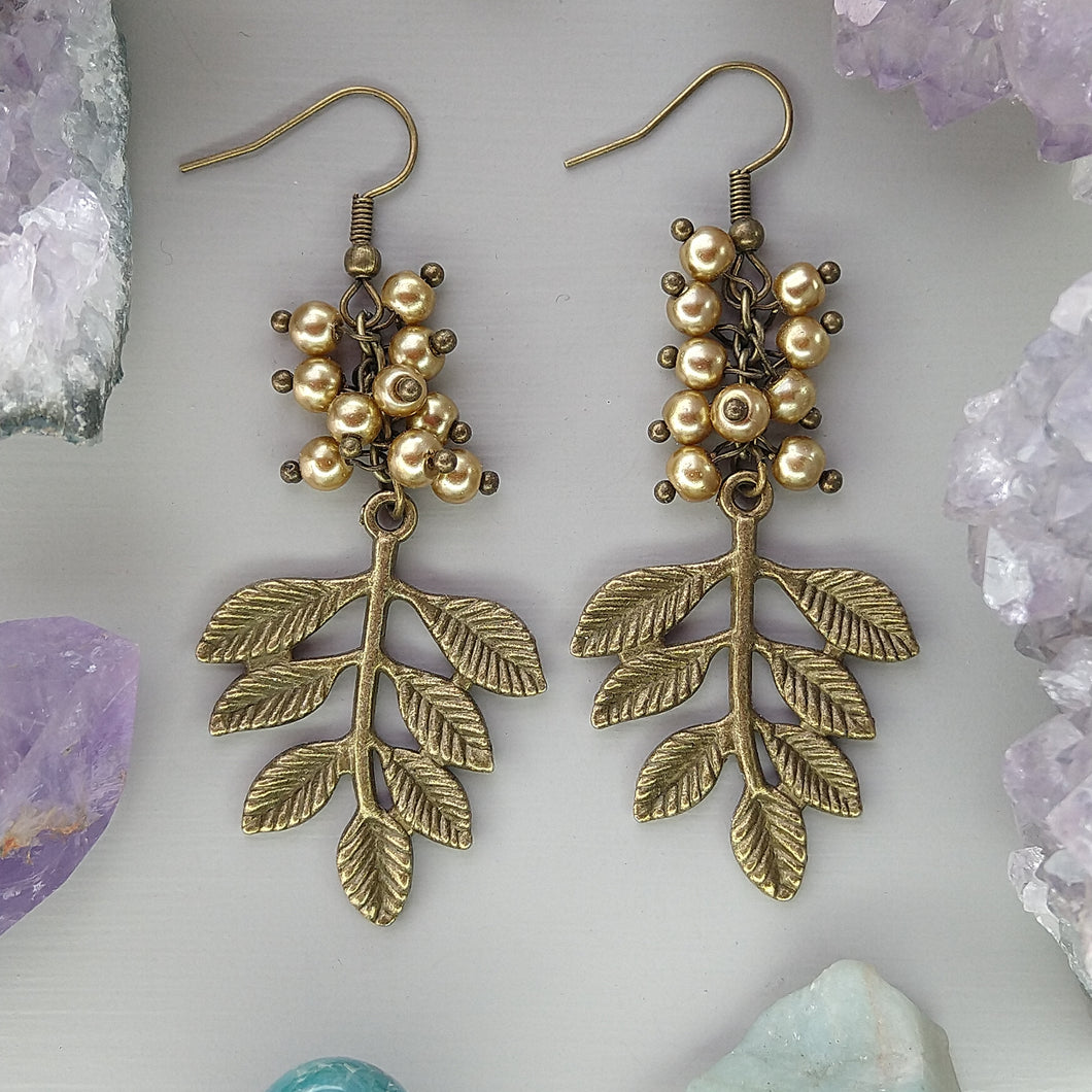 Aretes Hojas Perlas