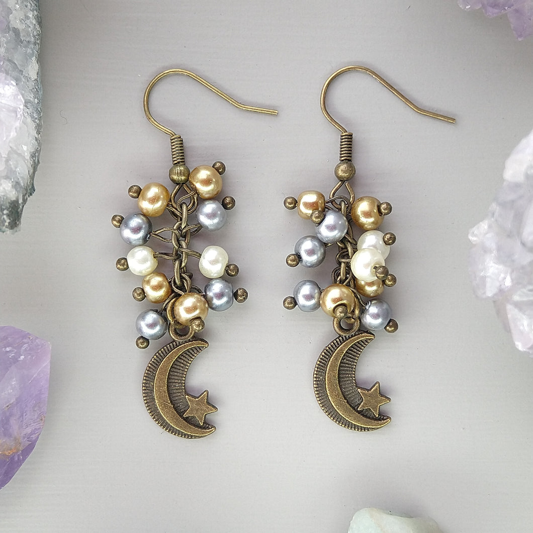 Aretes Luna Estrella perlas