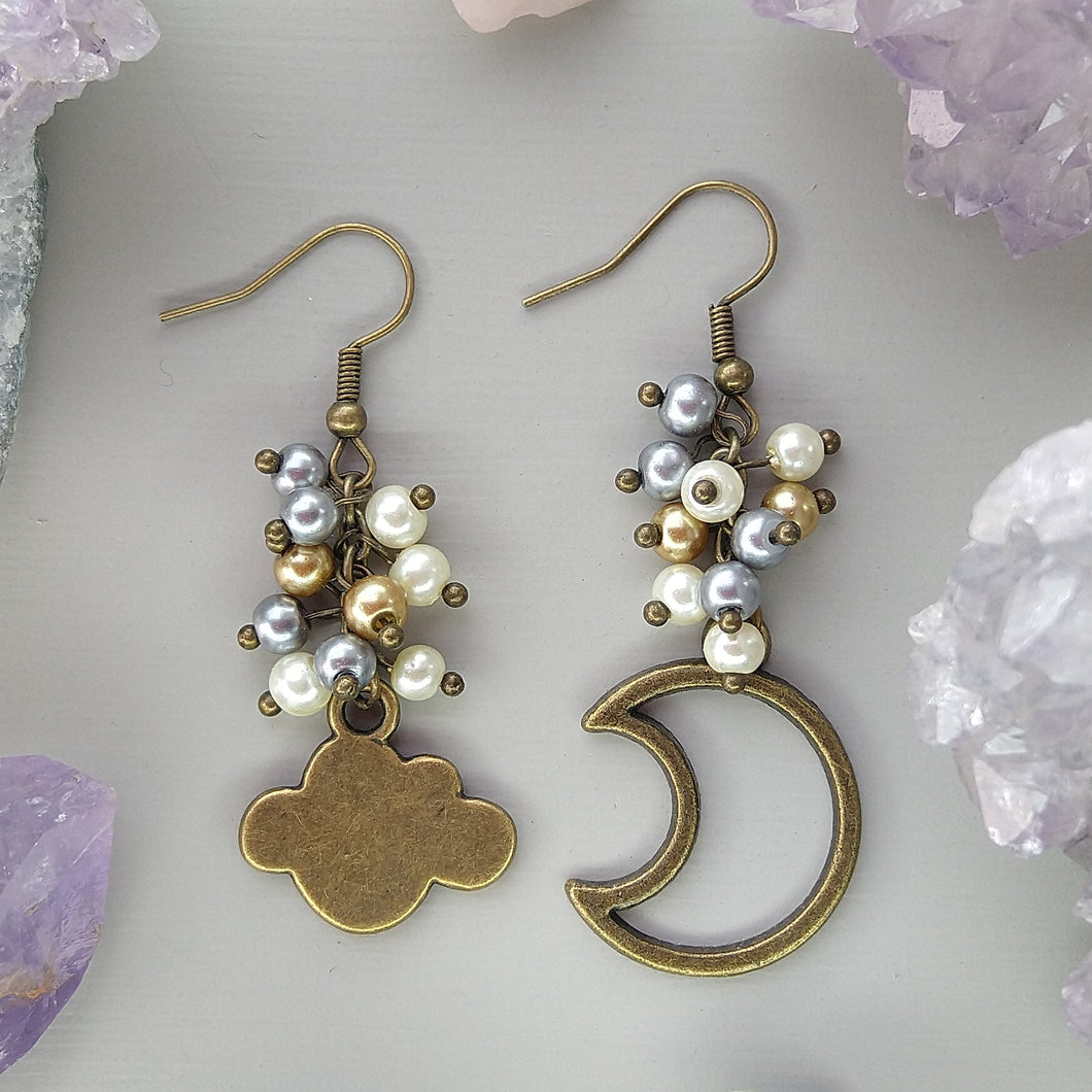 Aretes Luna Nube Perlas