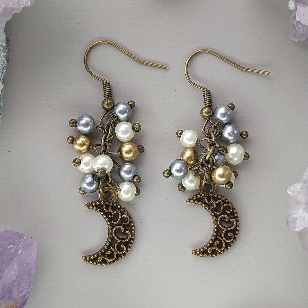 Aretes Luna Perlas