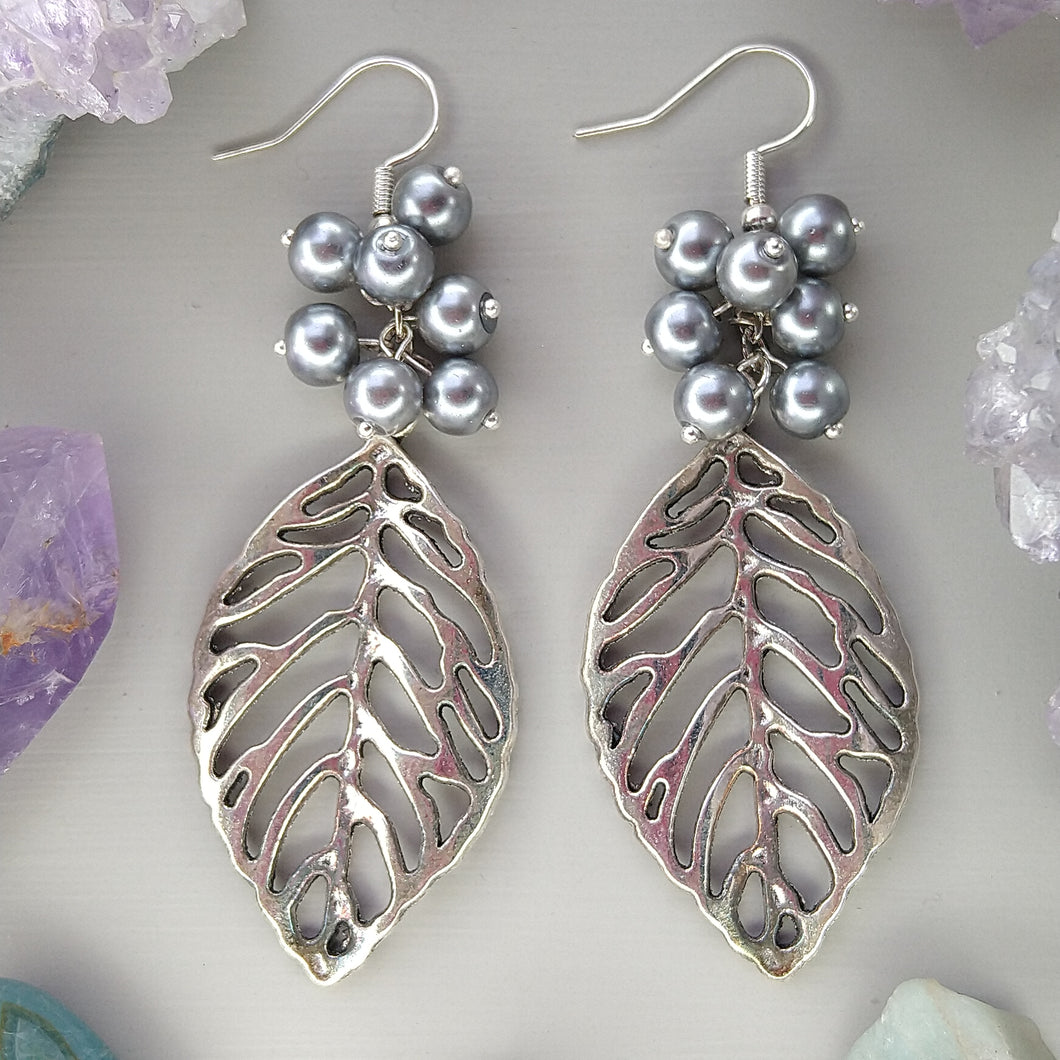 Aretes Hojas Perlas