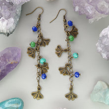 Cargar imagen en el visor de la galería, Aretes Hojas Azul Con Verde
