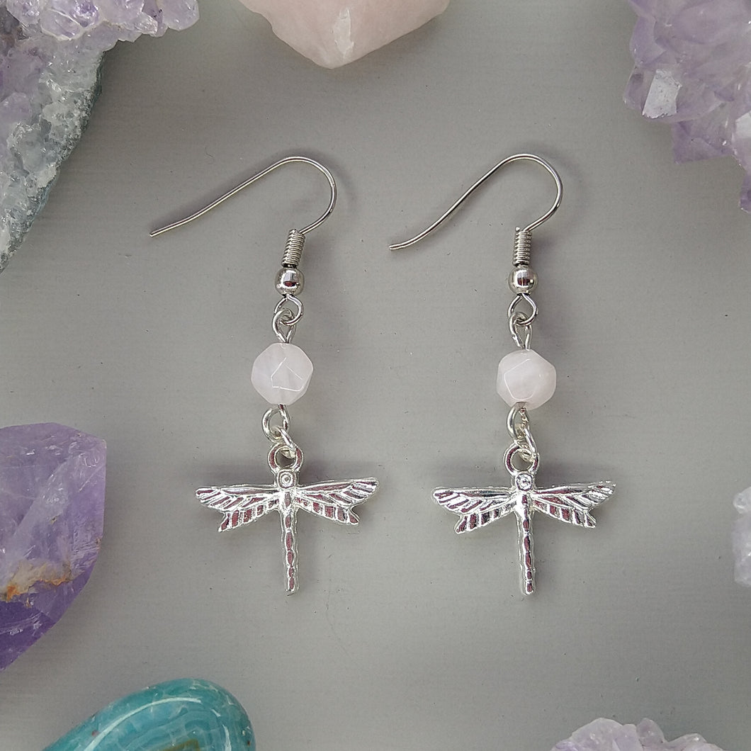 Aretes Libélula Cuarzo Rosa