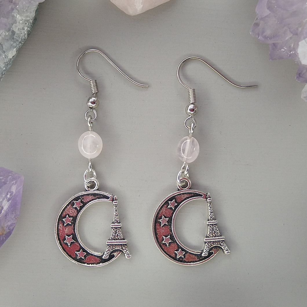 Aretes Luna Paris Cuarzo Rosa