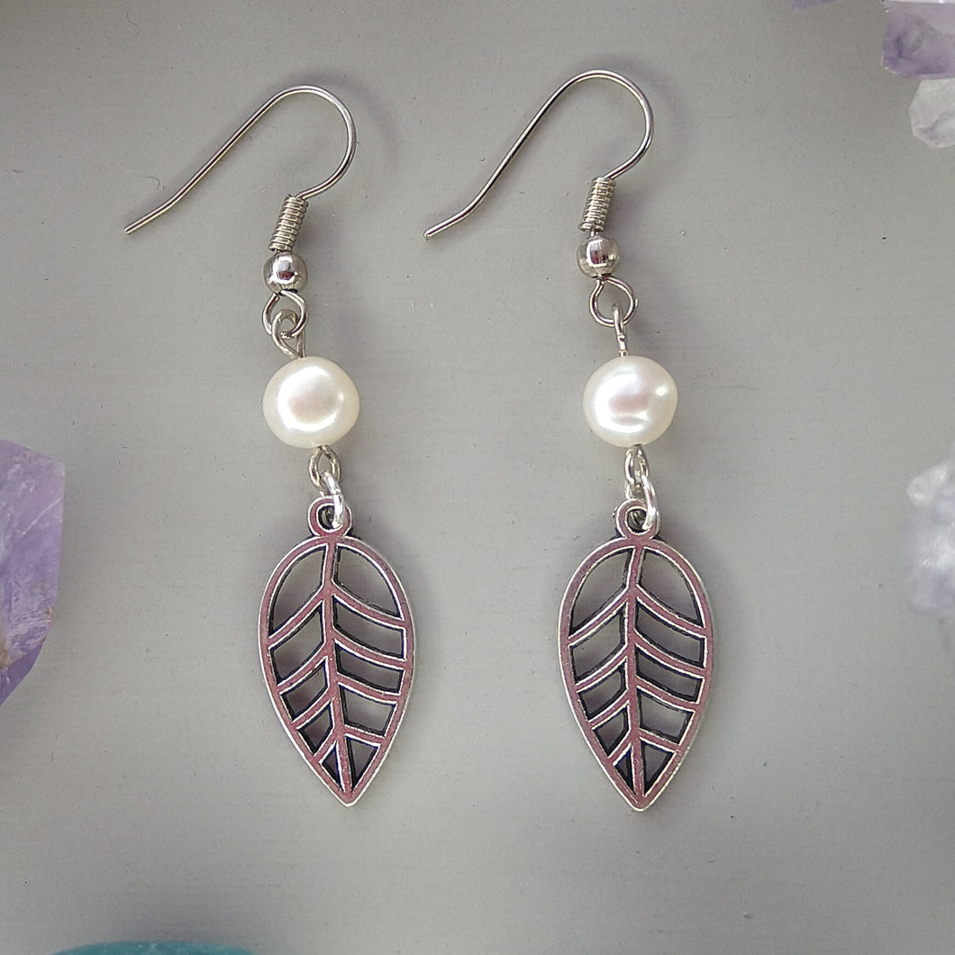Aretes Hojas Perlas Naturales