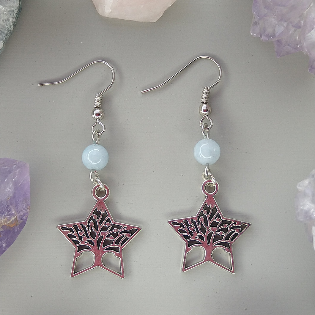 Aretes Estrella Árbol Aguamarina