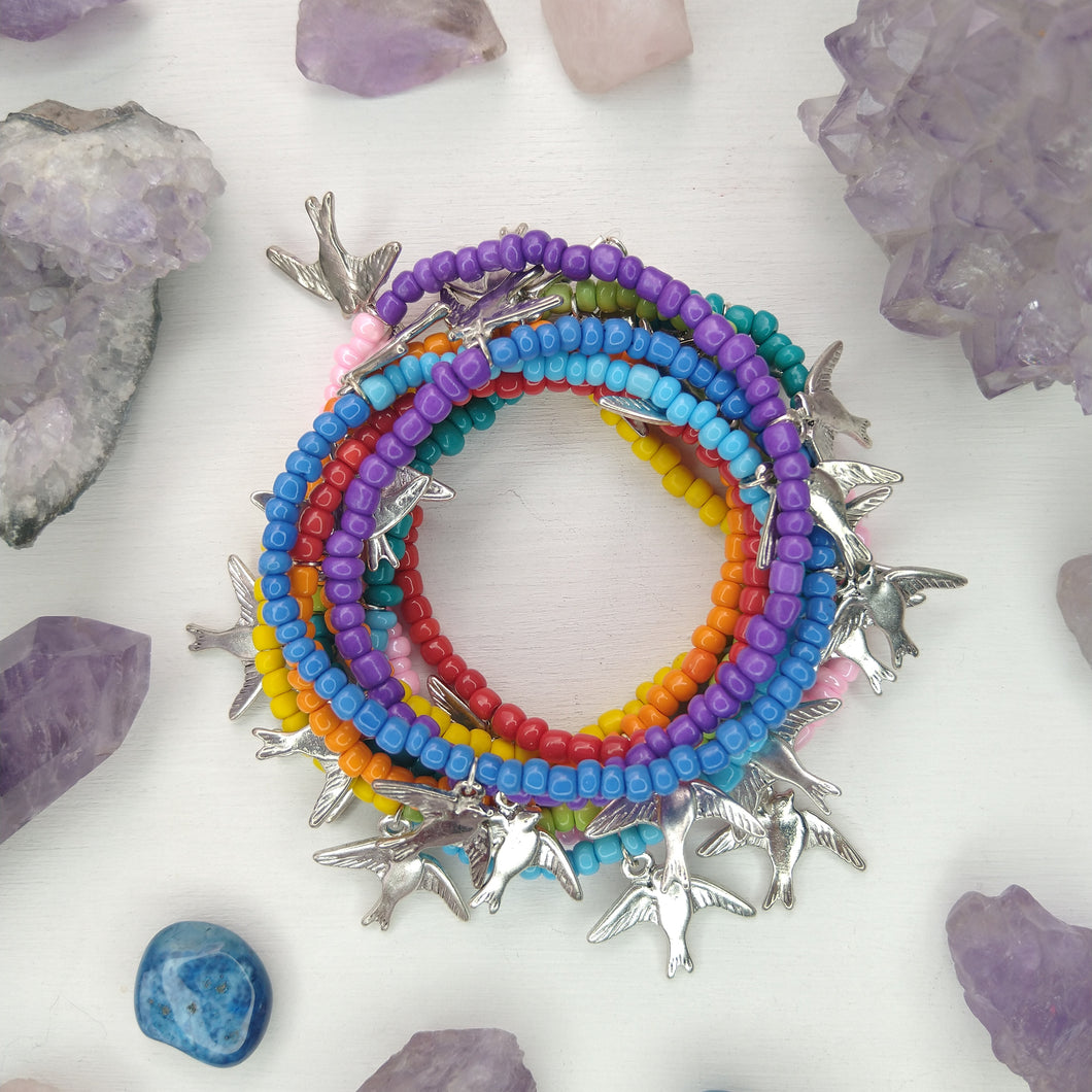 PULSERA ENVOLVENTE PÁJAROS COLORES