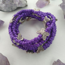 Cargar imagen en el visor de la galería, PULSERA ENVOLVENTE MARIPOSAS MORADA
