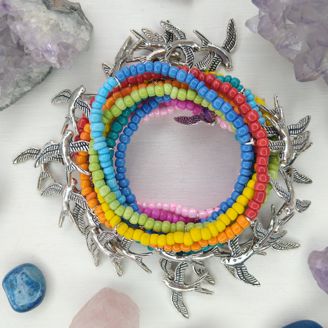 PULSERA ENVOLVENTE PÁJAROS COLORES