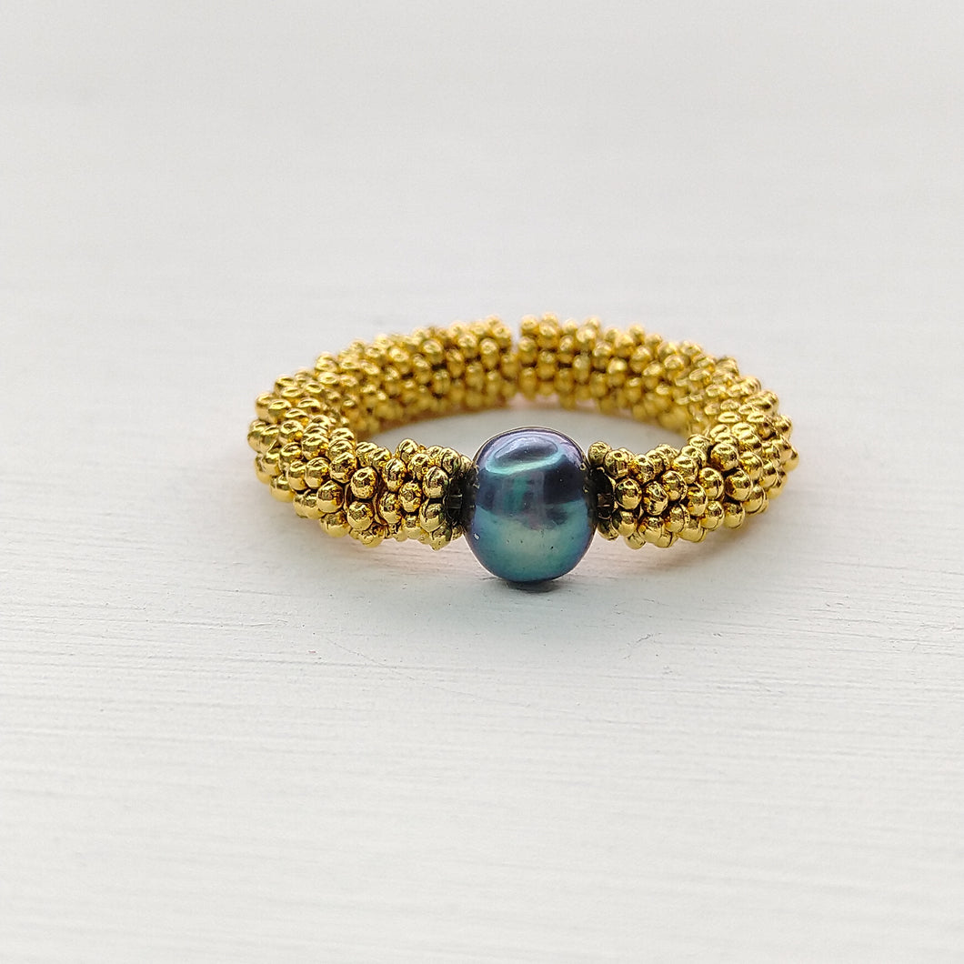 ANILLO PERLA GRIS DORADO