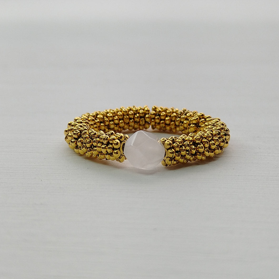 ANILLO CUARZO ROSA DORADO