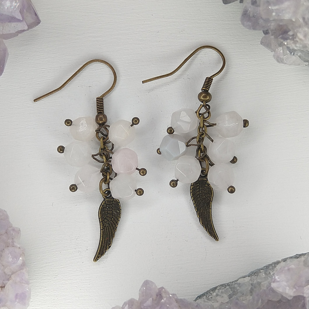 ARETES ALA MINI CUARZO ROSA