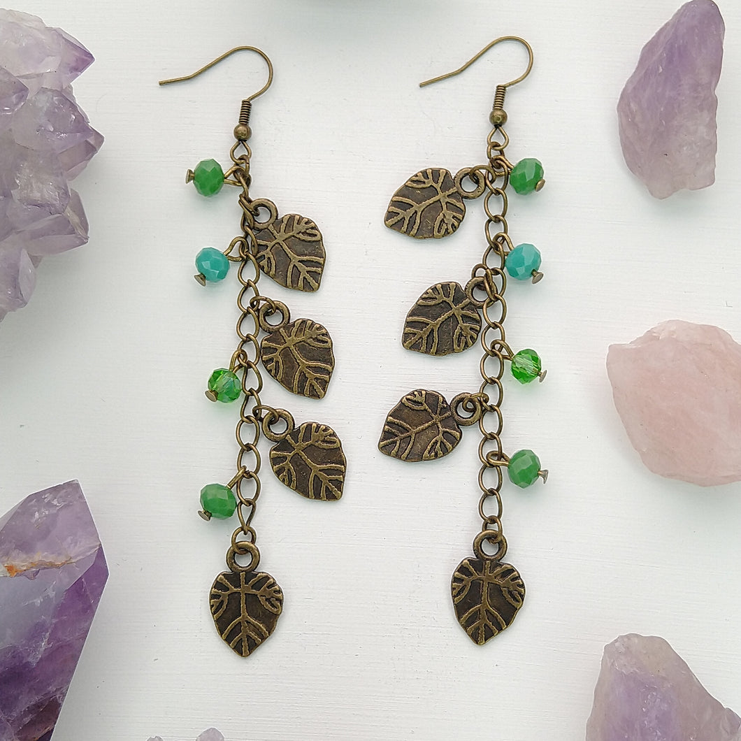 ARETES HOJAS VERDE TURQUESA