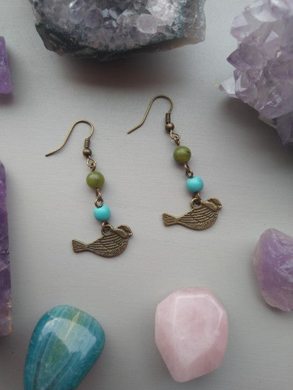 ARETES PÁJARO AZUL CON VERDE
