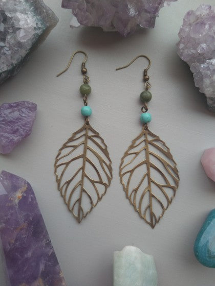 ARETES HOJAS AZUL Y VERDE