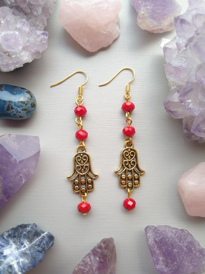 ARETES ROJOS HAMSA