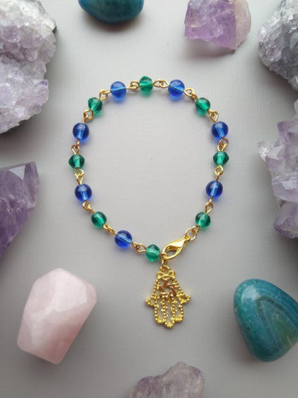 PULSERA VERDE Y AZUL HAMSA