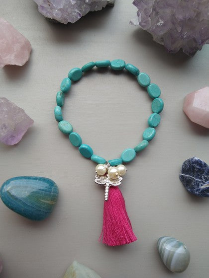 PULSERA TURQUENITA CON LIBÉLULA