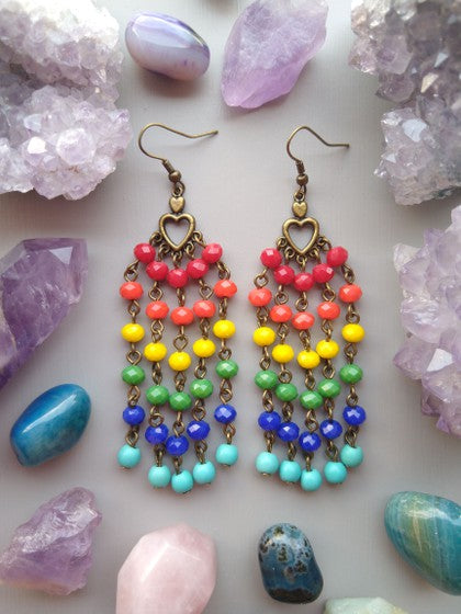 ARETES CANDELABRO CORAZÓN ARCOIRIS