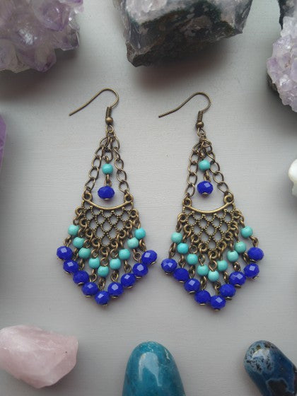 ARETES CANDELABRO TONOS AZULES