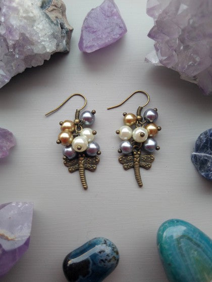 ARETES PERLAS LIBELULA