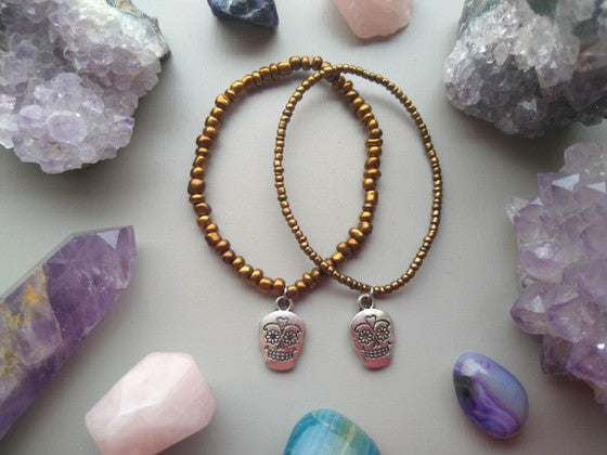 PULSERAS BRONCE CON CALAVERITAS