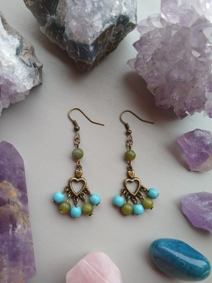 ARETES CORAZÓN VERDE CON AZUL