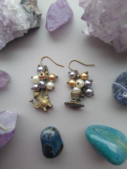 ARETES PERLAS TETERA Y TAZA