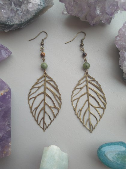 ARETES HOJA OJOS DE TIGRE