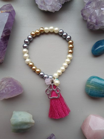 PULSERA PERLAS HUELLA PERRO / GATO