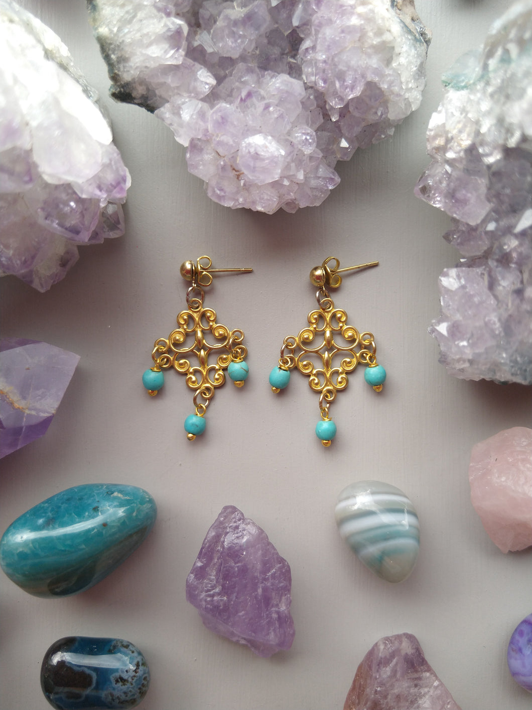 ARETES CANDELABRO ROMBO TURQUESA