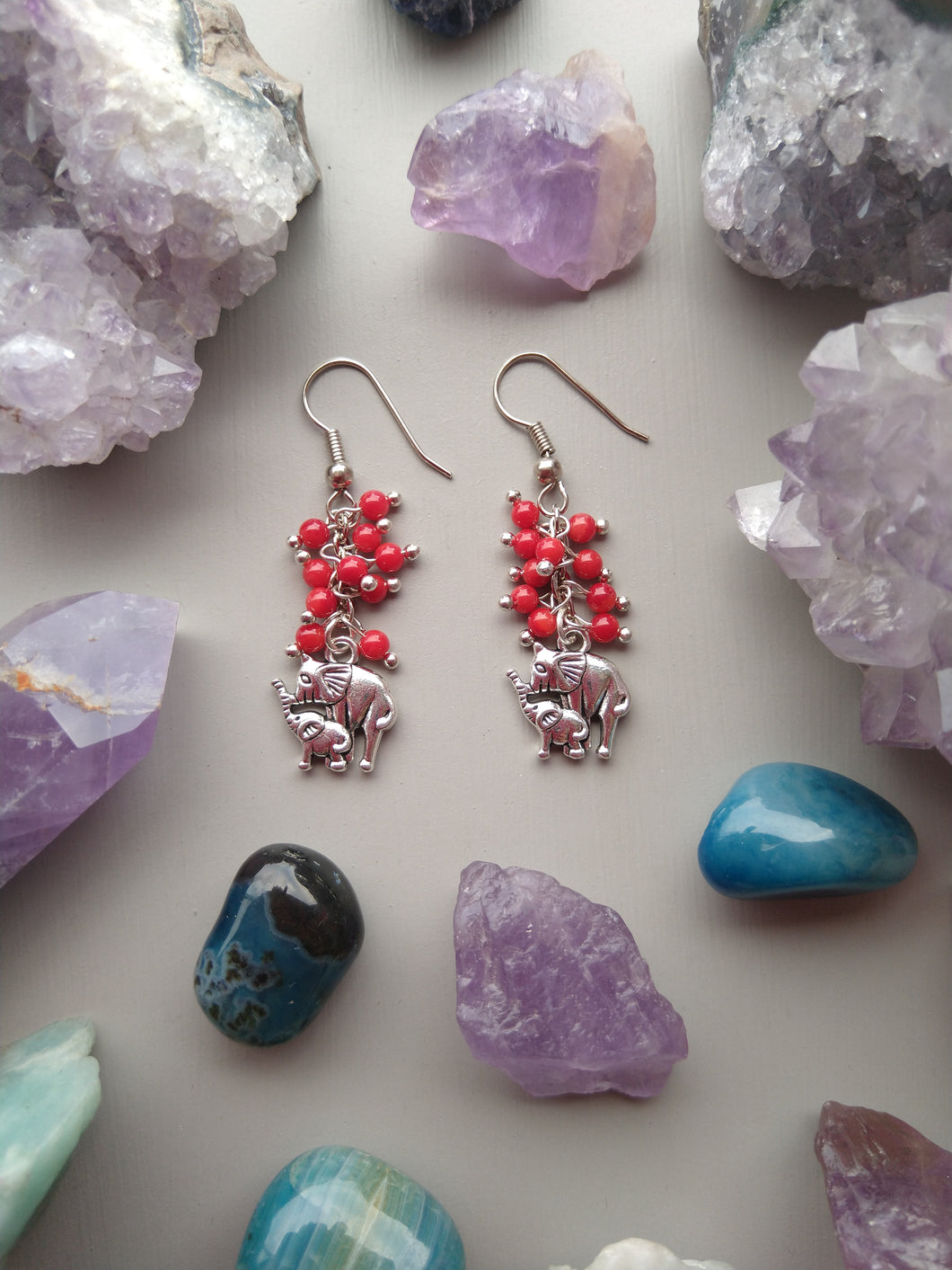 ARETES ELEFANTE MAMÁ ROJOS