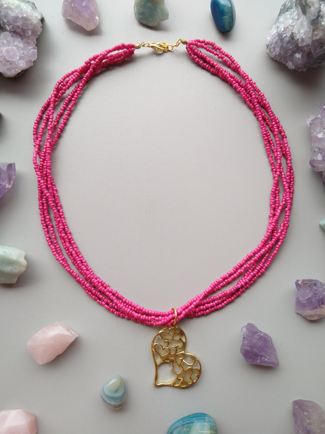 COLLAR CORAZÓN ROSA MEXICANO