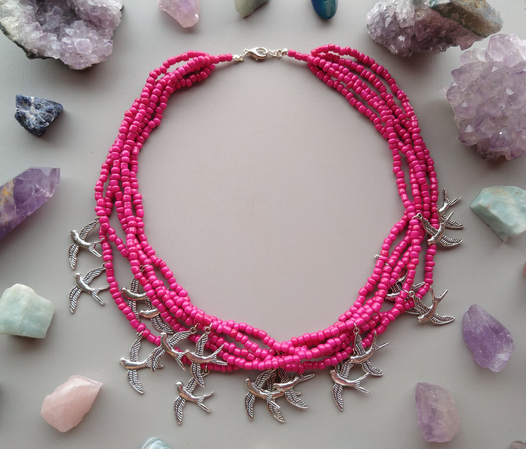 COLLAR PÁJAROS ROSA MEXICANO