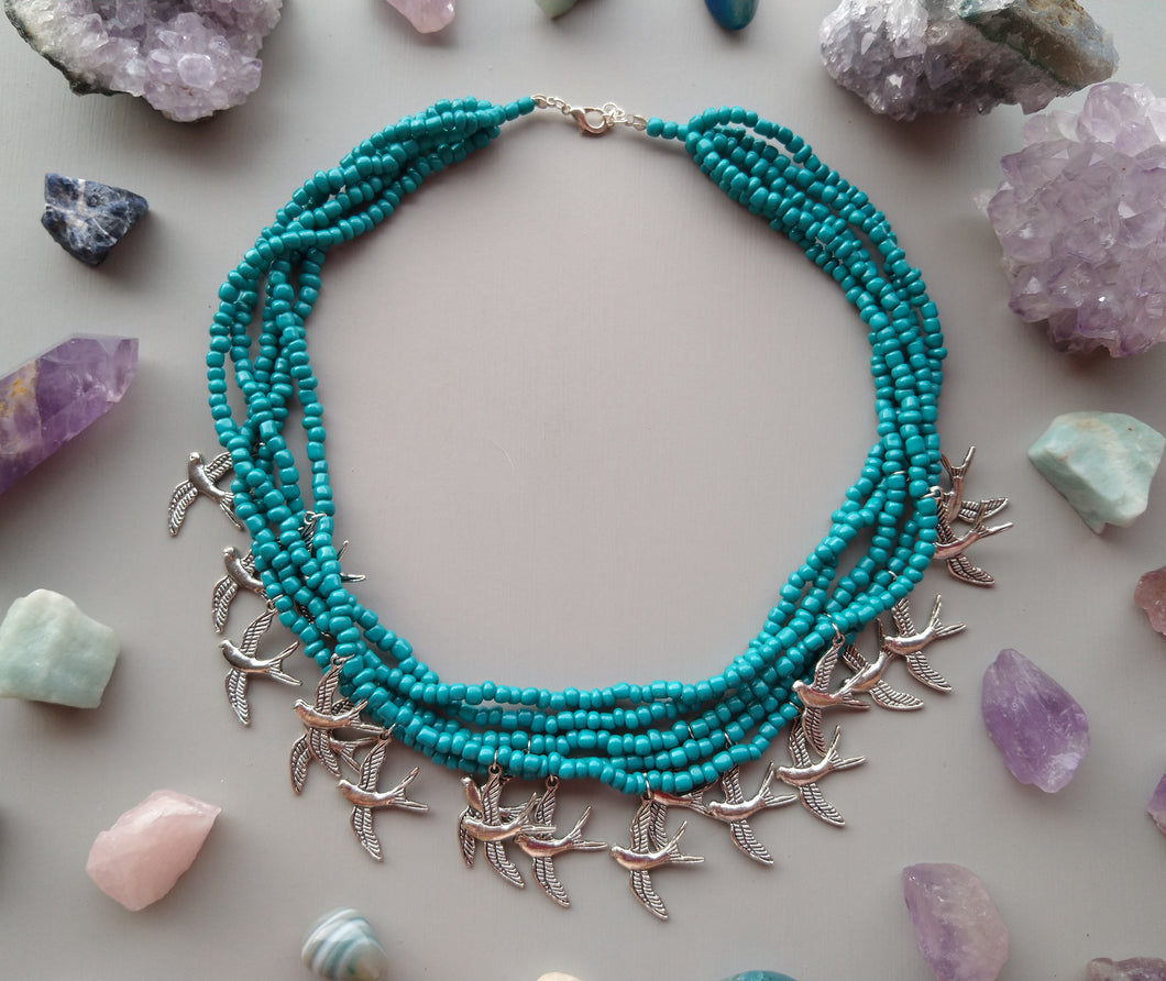 COLLAR PÁJAROS TURQUESA