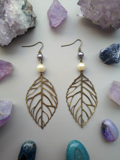 ARETES HOJA PERLAS