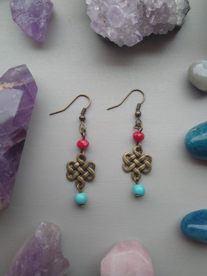 ARETES NUDO CELTA AZUL CON ROJO