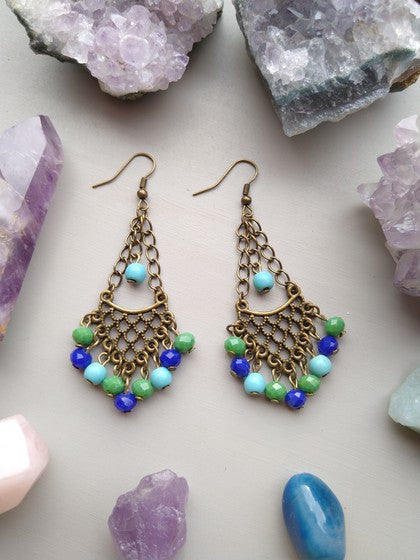 ARETES CANDELABRO AZUL CON VERDE