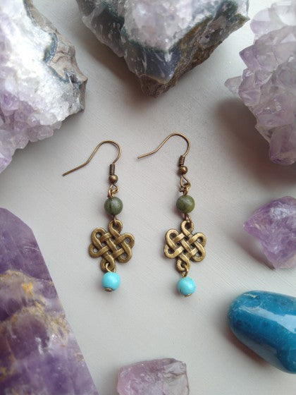 ARETES NUDO CELTA AZUL CON VERDE